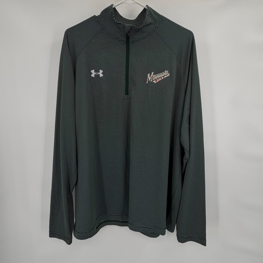 Under Armour Quarter Zip Pullover Mens XL Green Striped Minnesota Wild HeatGear - Picture 2 of 6